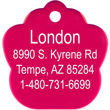 ID Tag Paw Two-Tone Aluminum - RASPBERRY Large